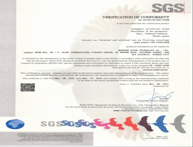 معيار CE لحجر الكوارتز الاصطناعي غير العضوي Mordern Stone ™